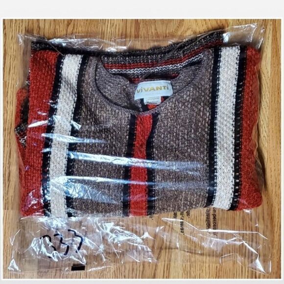 Vintage 80’s Vivanti Sweater Womens Small Knit Striped Batwing Red Brown White - Picture 15 of 15